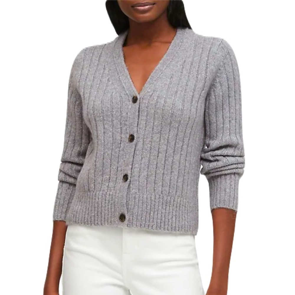 Banana Republic Gray Merino blend Ribbed Cardigan Size XL